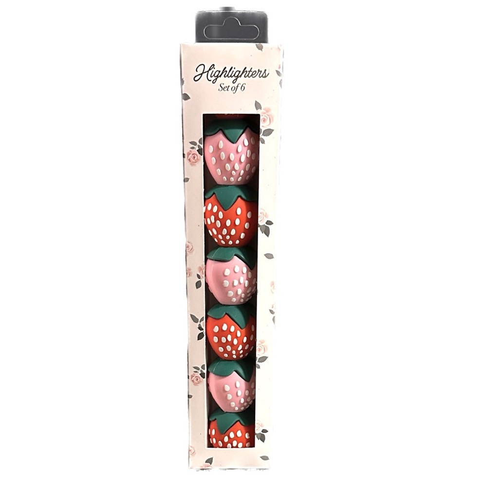 Strawberry Design Highlighters - 6 pack - Picture 3 of 4